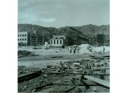 浦上駅前から三菱長崎製鋼所方面のパノラマ（５枚つなぎ写真中左から２枚目）－鋳造・製鋼工場方面－