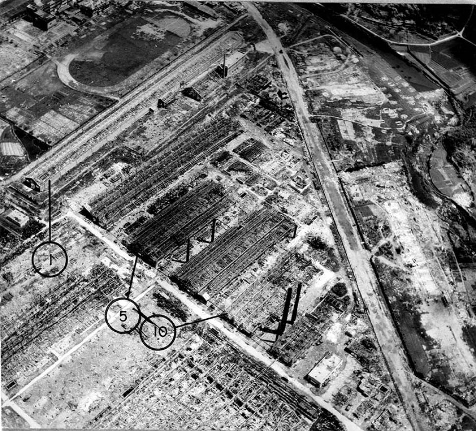 上空から見た三菱長崎兵器製作所大橋工場一帯